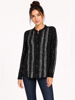 PROENZA SCHOULER Black Splatter Print Silk Blouse or Top Sz 6